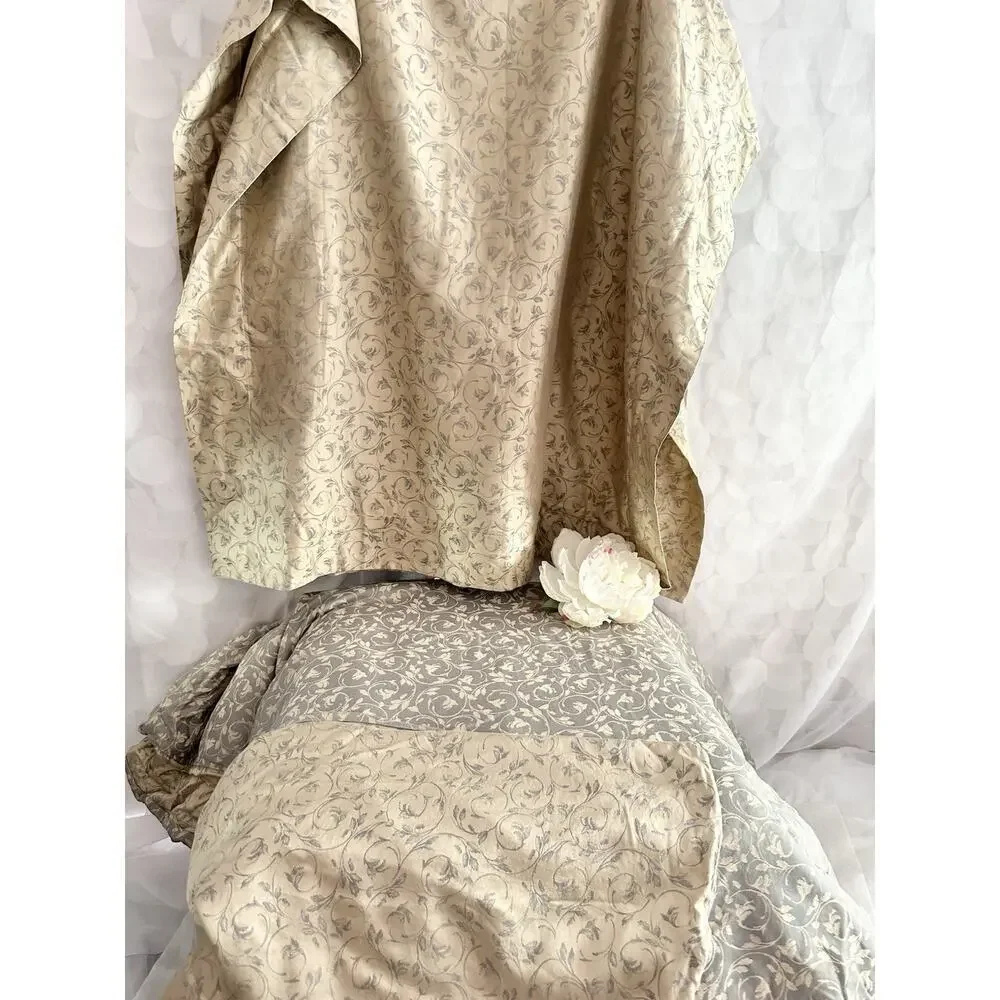 Nancy Koltes TOILE FLORAL QUEEN Duvet Grey Beige SATEEN LUXURY 2 Shams